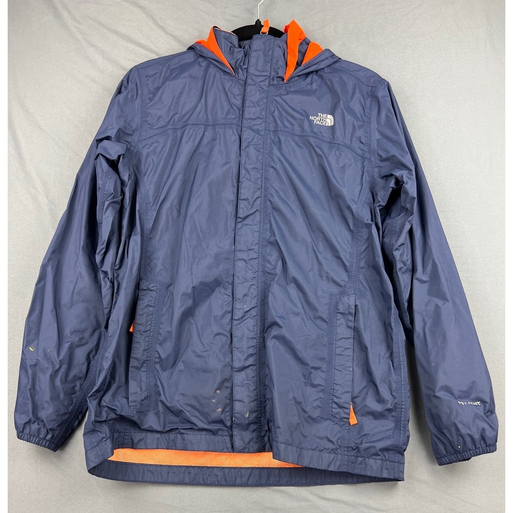 The North Face Rain Jacket Boys XL 18/20 Resolve Navy Orange Hooded Shell Fair